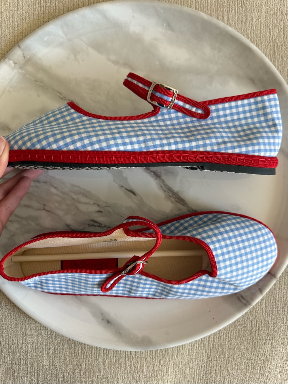 Viani Milano Lilly Sisto Florence Mary Jane Blue Red Gingham - Picture 3 of 6